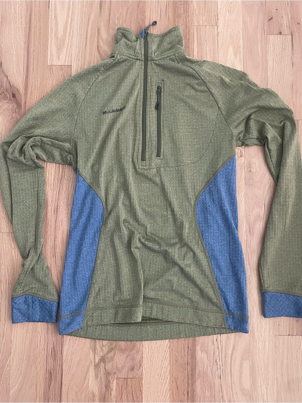 Mammut Men's Olive Green Performance Half-Zip with Blue Panels